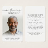 Funeral In Loving Memory Photo Simple Prayer Card (正面&裏面)