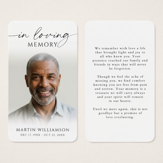 Funeral In Loving Memory Photo Simple Prayer Card (正面&裏面)