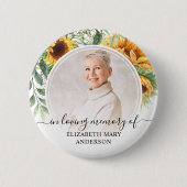 Funeral In Loving Memory Sunflower Floral Photo 缶バッジ (正面)