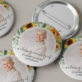 Funeral In Loving Memory Sunflower Floral Photo 缶バッジ