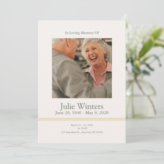 Funeral Invitation Template – Beige & Green 招待状 (スタンド正面)