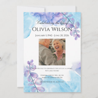 Funeral Invitation Template – Blue & Purple 招待状