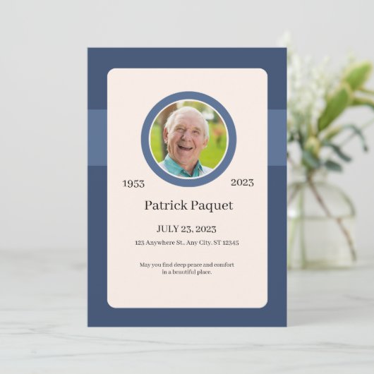 Funeral Invitation Template – Dark Blue Memorial 招待状 (スタンド正面)