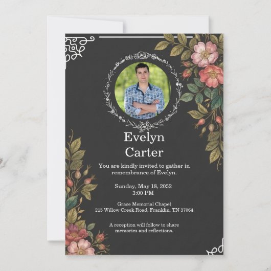 Funeral Invitation Template Elegant Memorial 招待状 (正面)