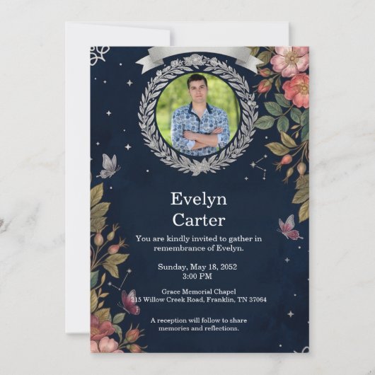 Funeral Invitation Template Elegant Memorial 招待状 (正面)