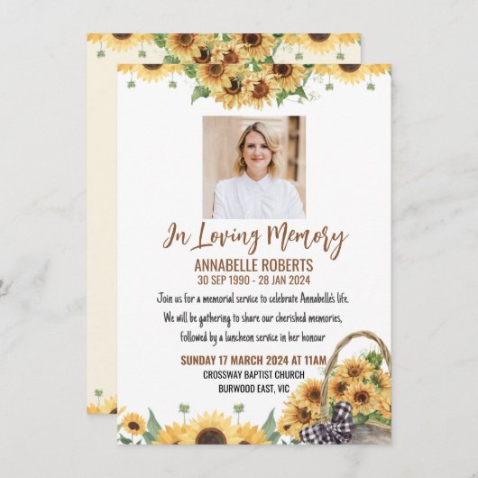 Funeral Invitation with Sunflowers 招待状 (正面/裏面)