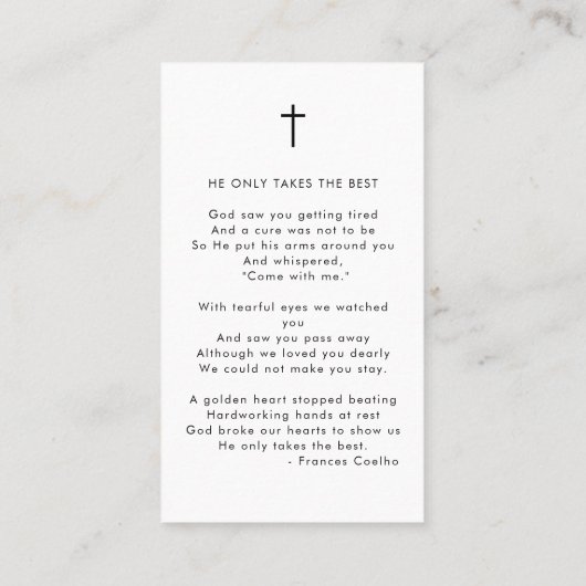 Funeral Loving Memory Photo Cross Prayer Card 名刺 (裏面)