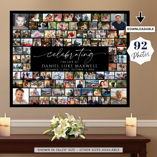 Funeral Memorial 92 Photo Collage Celebrating Life ポスター