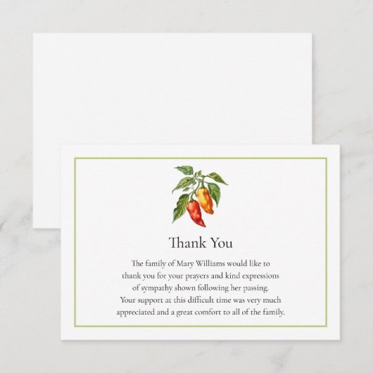 Funeral Memorial Chili Pepper Thank You Note Card サンキューカード (正面/裏面)