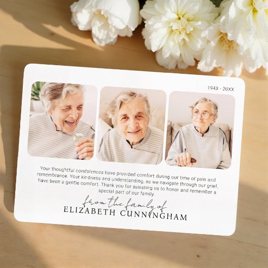 Funeral Memorial Modern Simple 3 Photos サンキューカード