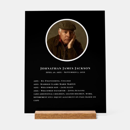 Funeral Memorial - Personal Details Display アクリルサイン (正面)