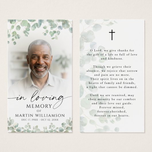 Funeral Memorial Photo Botanical Prayer Card (正面&裏面)