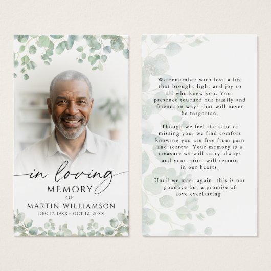 Funeral Memorial Photo Botanical Prayer Card (正面&裏面)