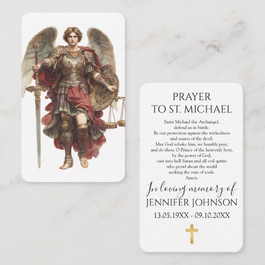 Funeral Memorial Prayer Card Archangel Michael 名刺 (正面/裏面)