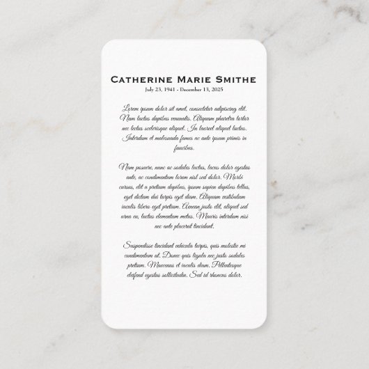 Funeral or Memorial Double Image 名刺 (裏面)