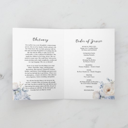 Funeral Order of Service | Floral Memorial Program カード (内部)