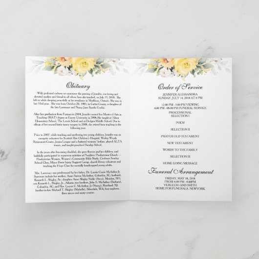 Funeral Order of Service Greenery Memorial Program プログラム (内部)