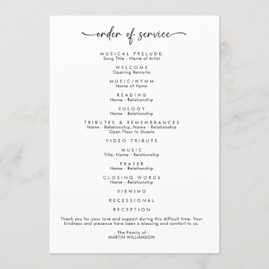 Funeral Order of Service In Loving Memory プログラム (裏面)