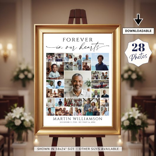 Funeral Photo Collage Forever In Our Hearts ポスター