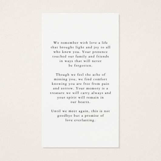 Funeral Photo Forever Hearts Photo Prayer Card (裏面)