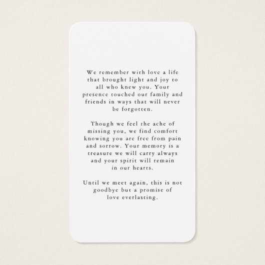 Funeral Photo In Loving Memory Modern Prayer Card (裏面)