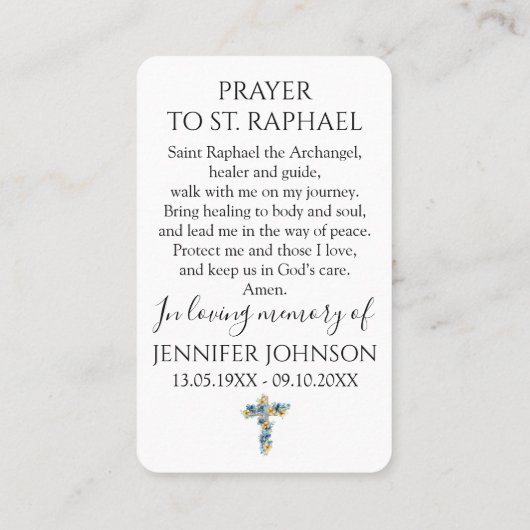 Funeral Prayer Card Memorial Angel Saint Raphael  名刺 (裏面)