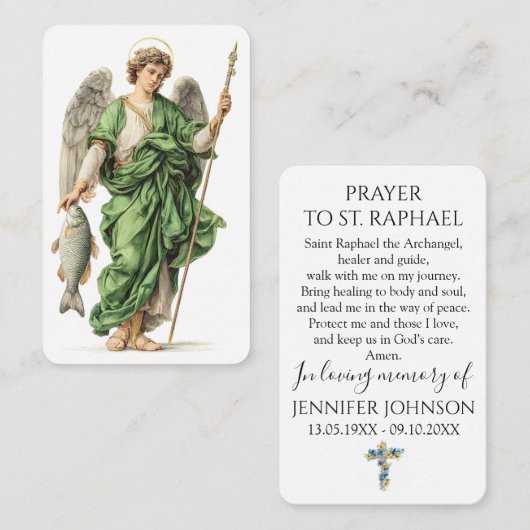 Funeral Prayer Card Memorial Angel Saint Raphael  名刺 (正面/裏面)