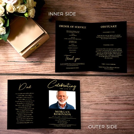 Funeral Program, Celebration of Life, Black & Gold チラシ