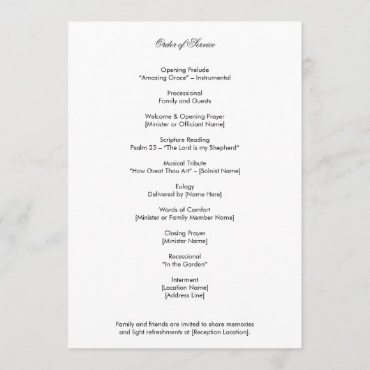 Funeral Program Photo Celebration of Life Service プログラム (裏面)