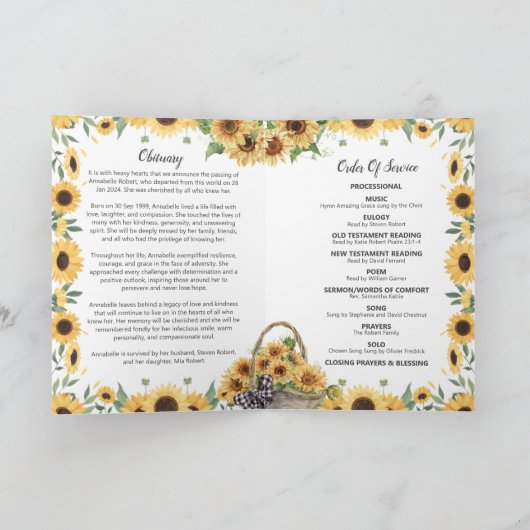Funeral Program - Sunflowers Design プログラム (内部)