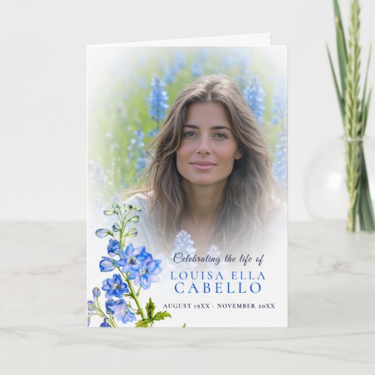 Funeral service program blue delphinium photos プログラム (正面)