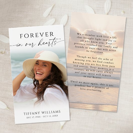 Funeral Sunset Beach Photo Memorial Prayer Card