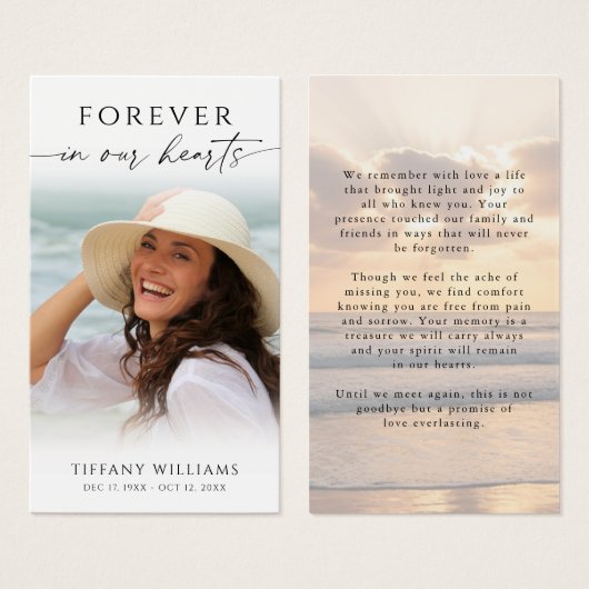 Funeral Sunset Beach Photo Memorial Prayer Card (正面&裏面)