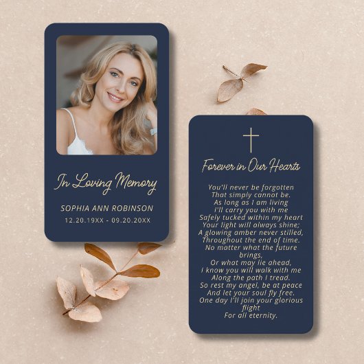 Funeral Sympathy Memorial Gold Blue Prayer Cards 名刺