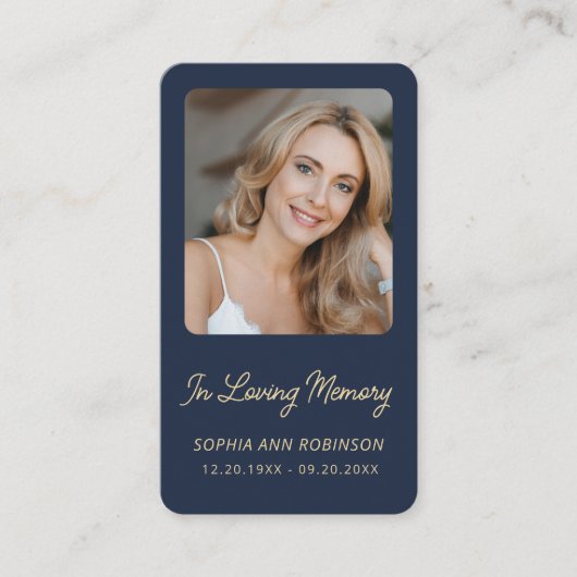 Funeral Sympathy Memorial Gold Blue Prayer Cards 名刺 (正面)