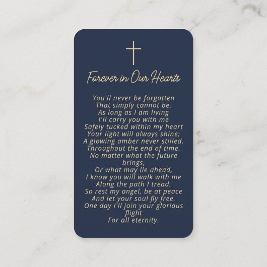 Funeral Sympathy Memorial Gold Blue Prayer Cards 名刺 (裏面)