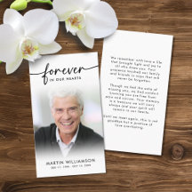 Funeral Sympathy Photo Forever Hearts Prayer Card
