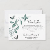Funeral Thank You Butterfly Botanical Sage Green サンキューカード (正面)