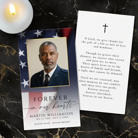 Funeral US Flag Military Photo Prayer Card
