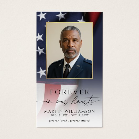 Funeral USA Flag Military Photo Prayer Card (正面)