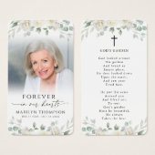 Funeral White Floral Photo Cross Poem Prayer Card (正面&裏面)