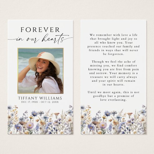 Funeral Wildflower Forever Hearts Prayer Card (正面&裏面)