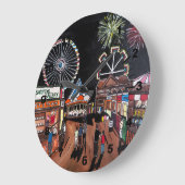 Funfair at Night Painting by Alfred Fox ラージ壁時計 (傾斜)
