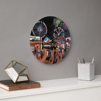 Funfair at Night Painting by Alfred Fox ラージ壁時計