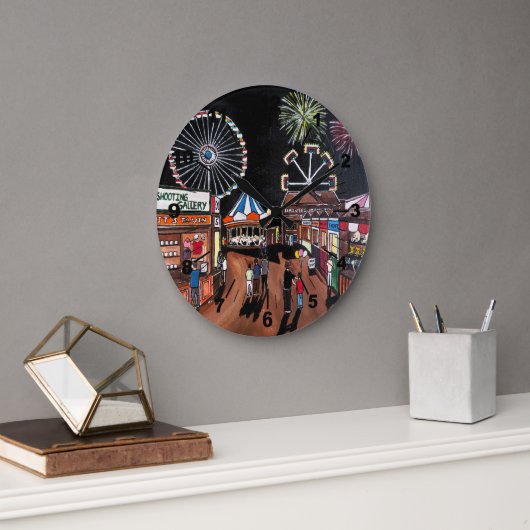 Funfair at Night Painting by Alfred Fox ラージ壁時計 (オフィス)