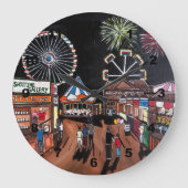 Funfair at Night Painting by Alfred Fox ラージ壁時計 (正面)