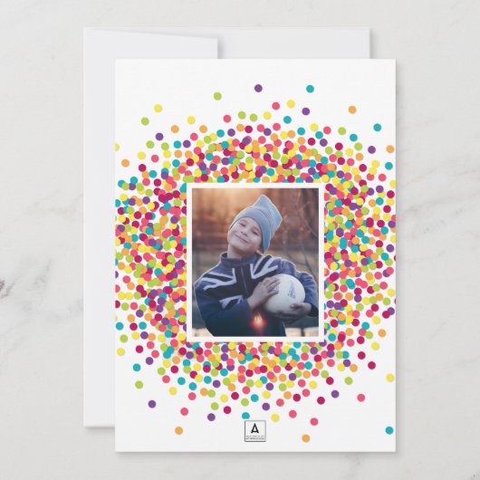 Funfettiフォト誕生日パーティーへの招待 招待状 (裏面)