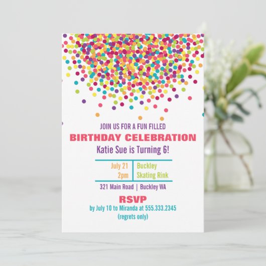 Funfettiフォト誕生日パーティーへの招待 招待状 (スタンド正面)