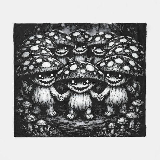 Fungus Folk • BurnsInHellによる森の生き物たち フリースブランケット (正面(横))