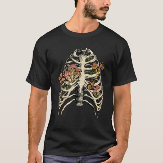 Fungus Magic Psilocybin Mushrooms Skull Chest Hipp Tシャツ (正面)